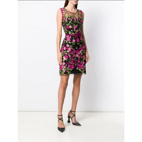 💕MARCHESA NOTTE💕 Sleeveless Embroidered Cocktail Dress ~ Black Floral Print 8 - Picture 4 of 16